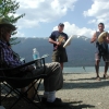 Chief Gisdaywa(Alfred Joseph), listens to the drummers.